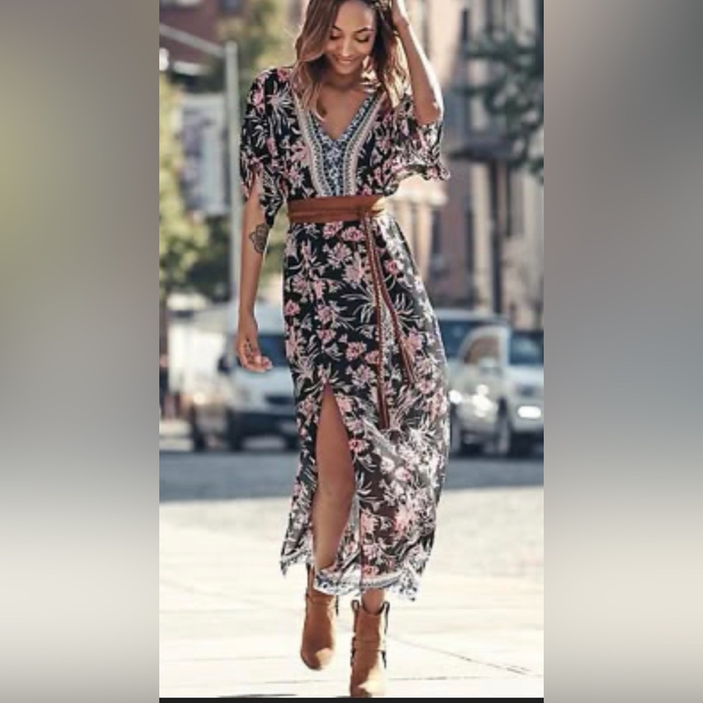 Express Black and Pink Floral Maxi Dress